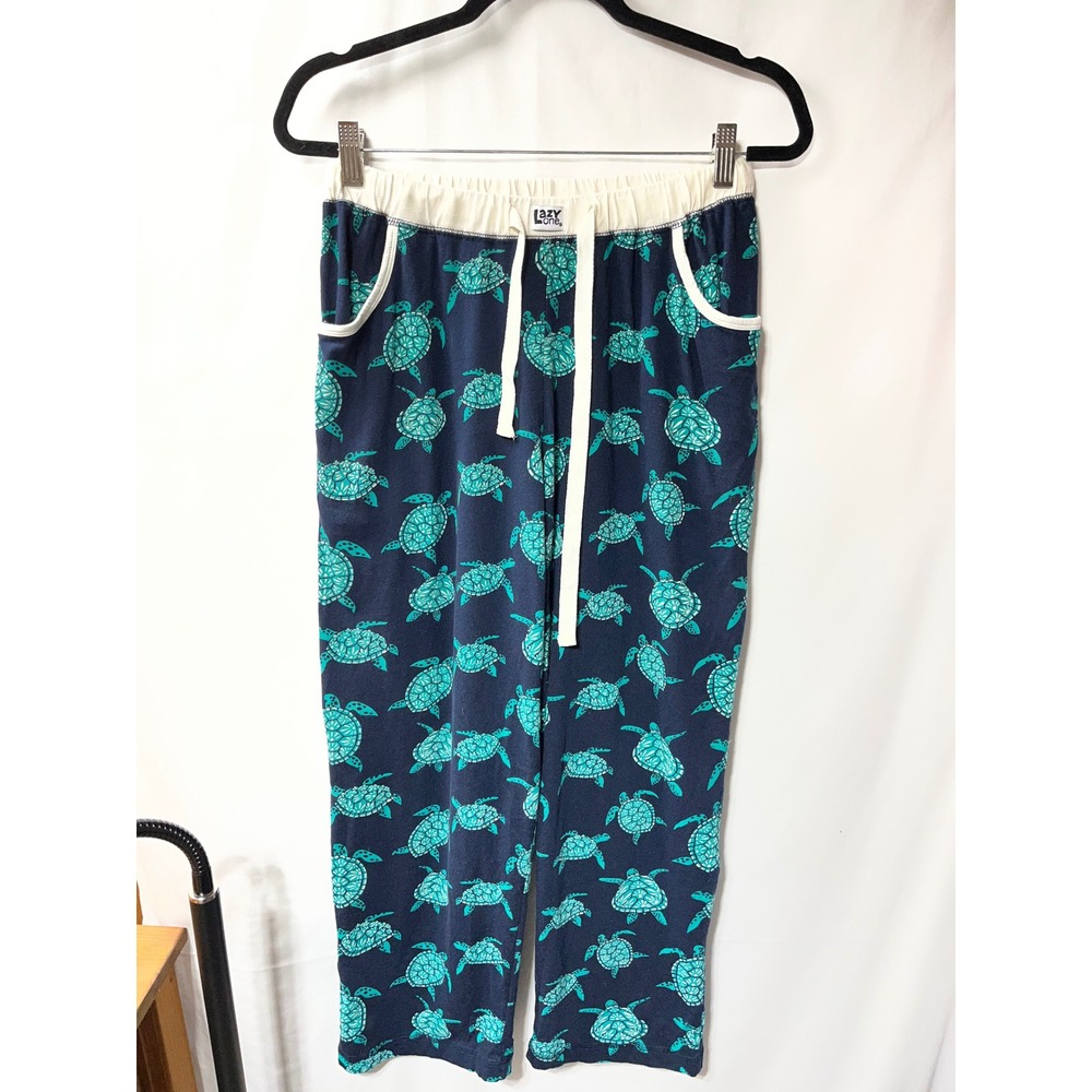 Lazy One Womens PJ Pant‎ HPP Navy Blue Teal Sea Turtle Cotton Pajama Bottoms S